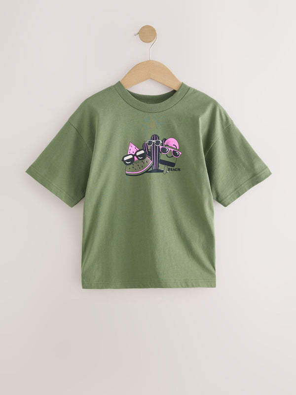 Khaki Green Back Print Relaxed Fit Short Sleeve Graphic Print T-Shirt (3-16yrs)