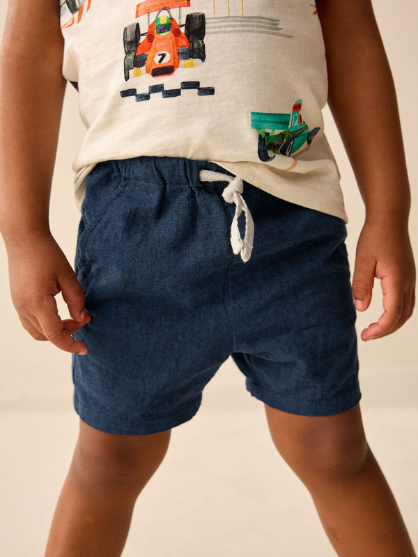 Navy Linen Blend Pull-On Shorts (3mths-7yrs)