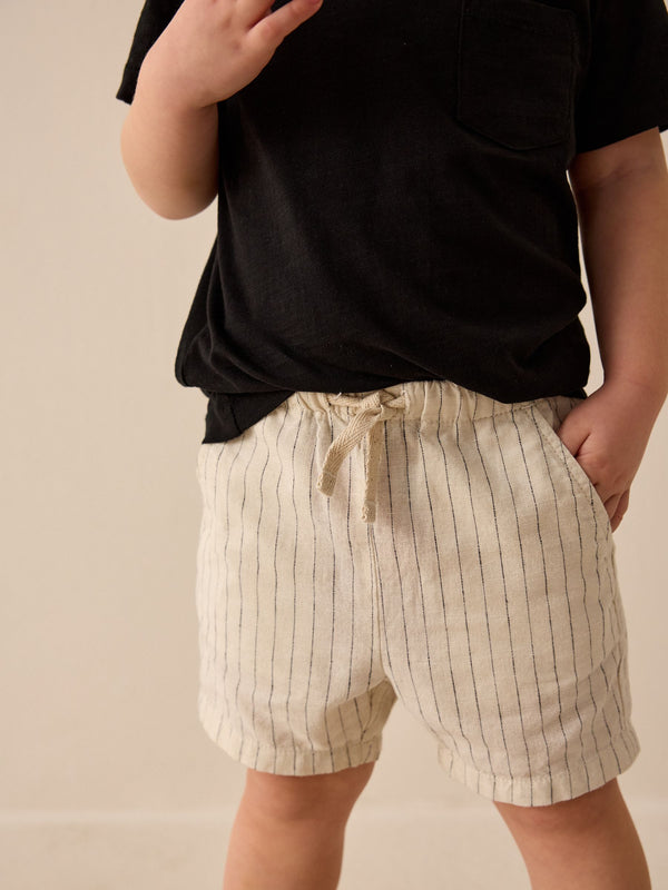 Ecru Stripe Linen Blend Pull-On Shorts (3mths-7yrs)