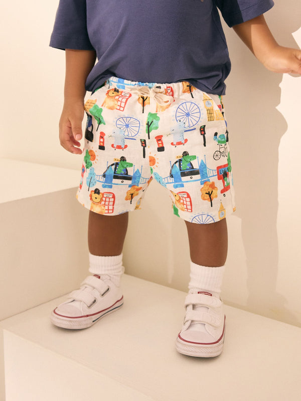 London Print Linen Blend Pull-On Shorts (3mths-7yrs)