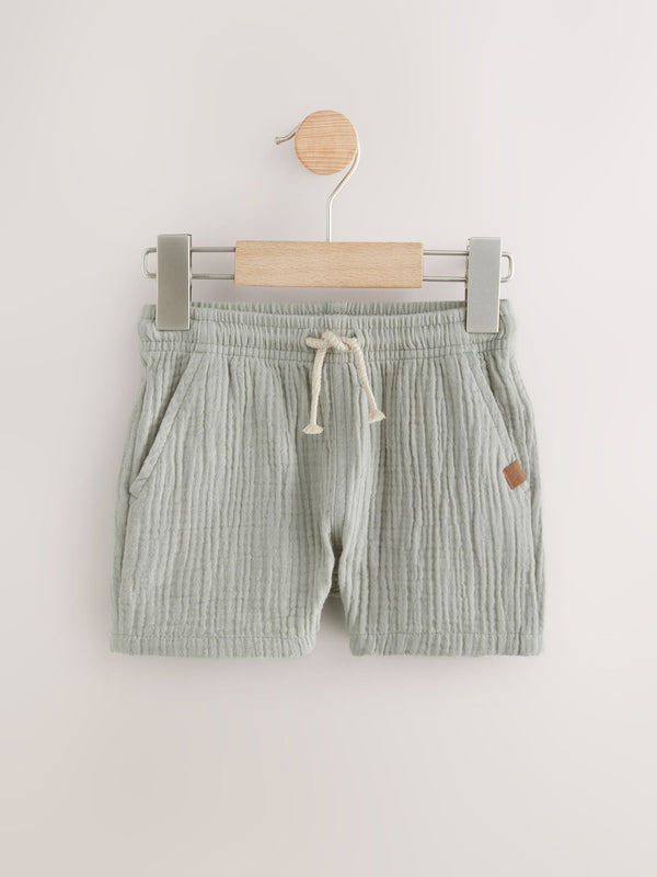Sage Green Soft Textured Pull On Shorts (3mths-7yrs)