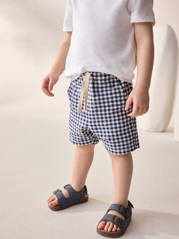 Navy/White Gingham Linen Blend Pull-On Shorts (3mths-7yrs)