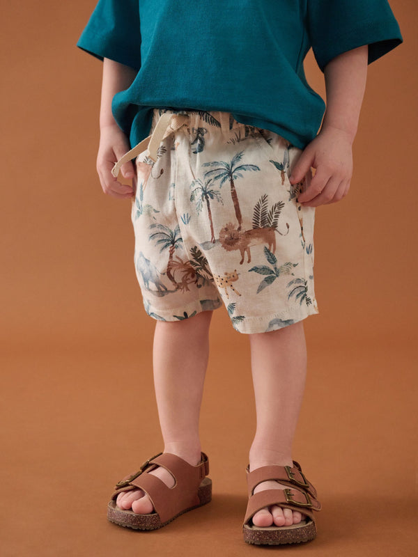 Ecru Safari Print Linen Blend Pull-On Shorts (3mths-7yrs)