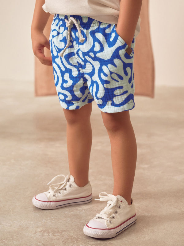Blue Printed Soft Textured Pull On Shorts (3mths-7yrs)