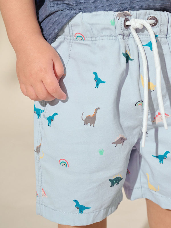 Pale Blue Dino Print Pull On Shorts (3mths-7yrs)