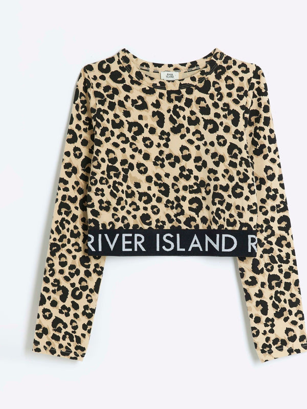 River Island Cream Girls Animal Print 100% Cotton Top