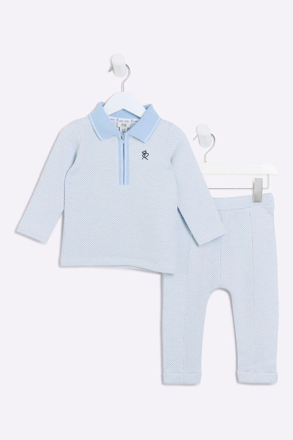 River Island Baby Boys Jacquard Long Sleeve Polo Shirt Set