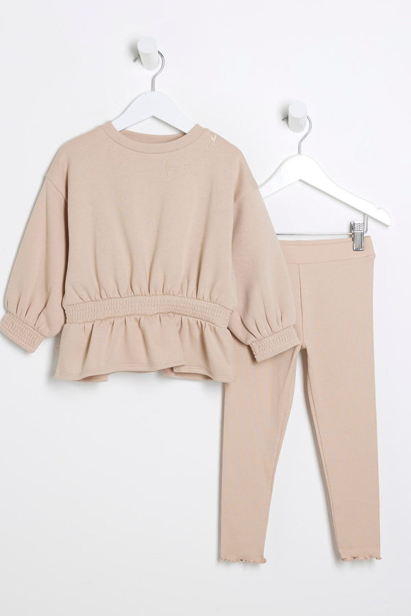 River Island Brown Girls Cinch Sweat and Leggings Set