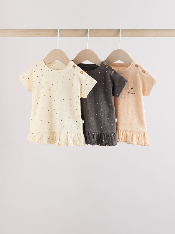 Cream/Charcoal Spot Baby Jersey Short Sleeve Tops 3 Pack (0mths-2yrs)