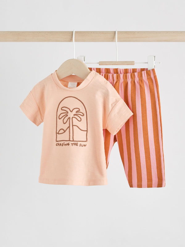 Coral/Orange/Pink Baby Short Sleeve Top and Trousers Set
