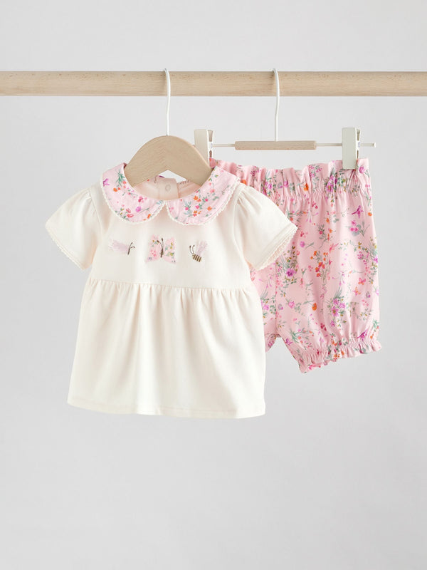 Pink/White Butterfly Short Sleeve Baby Top & Shorts Set 2 Piece