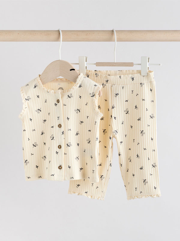 Black and White Ditsy Print Baby Sleeveless Top and Leggings Set