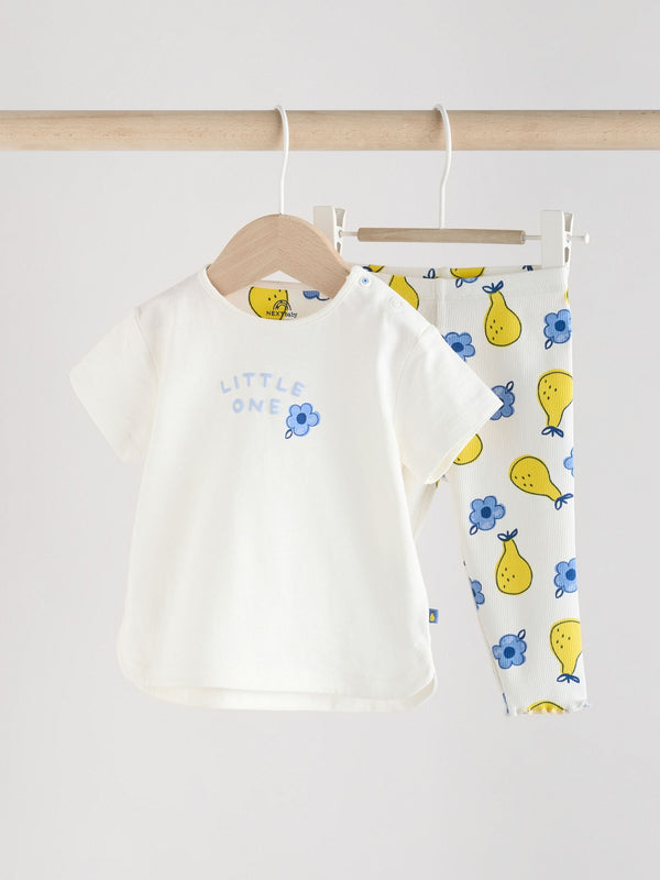 White/ Blue/ Yellow Fruit Baby Short Sleeve Top and Leggings Set 2 Piece