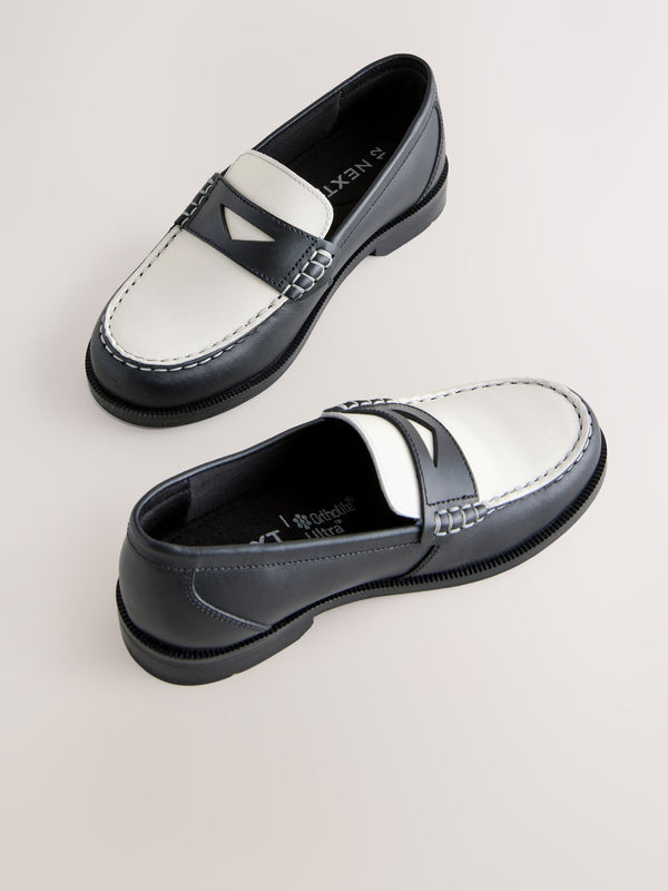 Black/White Leather Loafers