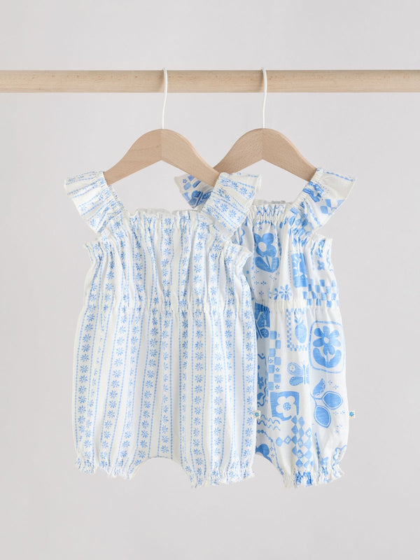 Blue Floral Print 100% Cotton Baby Rompers 2 Pack