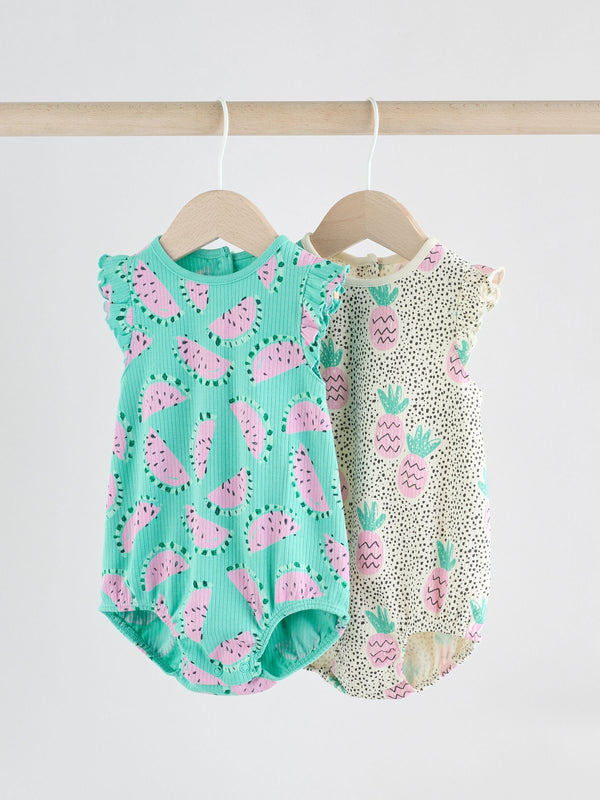 Green/Pink Printed 2 Pack Baby Rompers