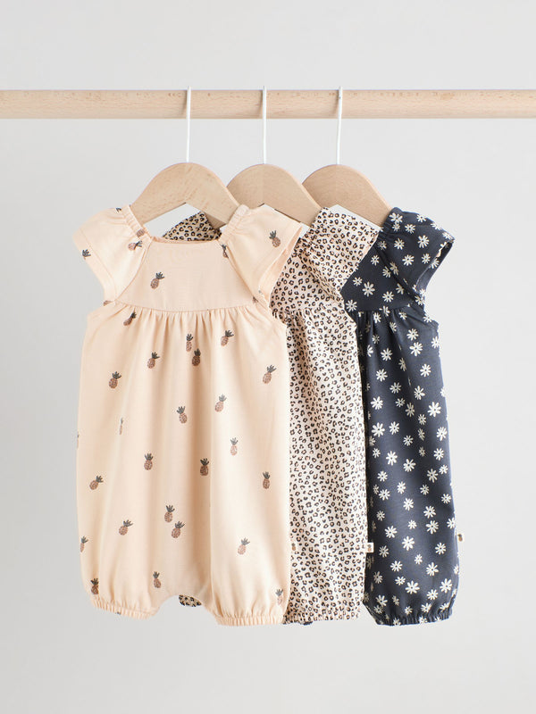 Fruit Printed Frill Sleeve 3 Pack Baby Rompers