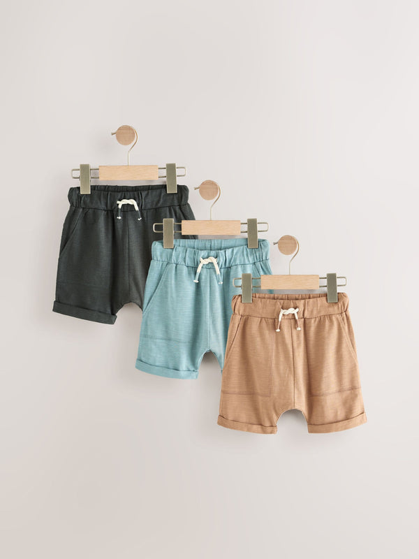 Charcoal Grey/Blue/Tan Brown Lightweight Jersey Shorts 3 Pack (3mths-7yrs)