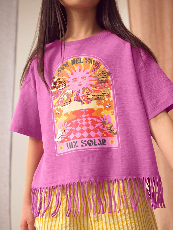Purple Sequin Butterfly Fringe T-Shirt (3-16yrs)