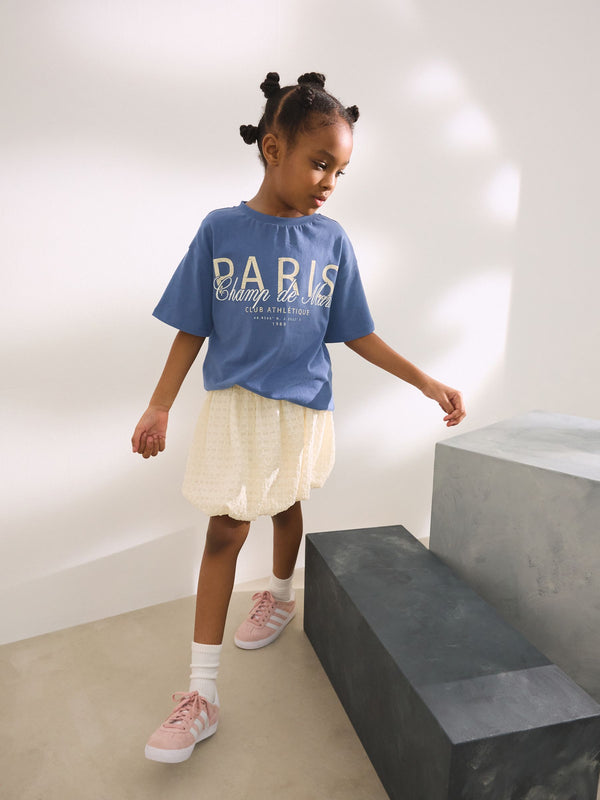 Navy/White Oversized T-Shirt and Bubble 100% Cotton Skirt Set (3-16yrs)