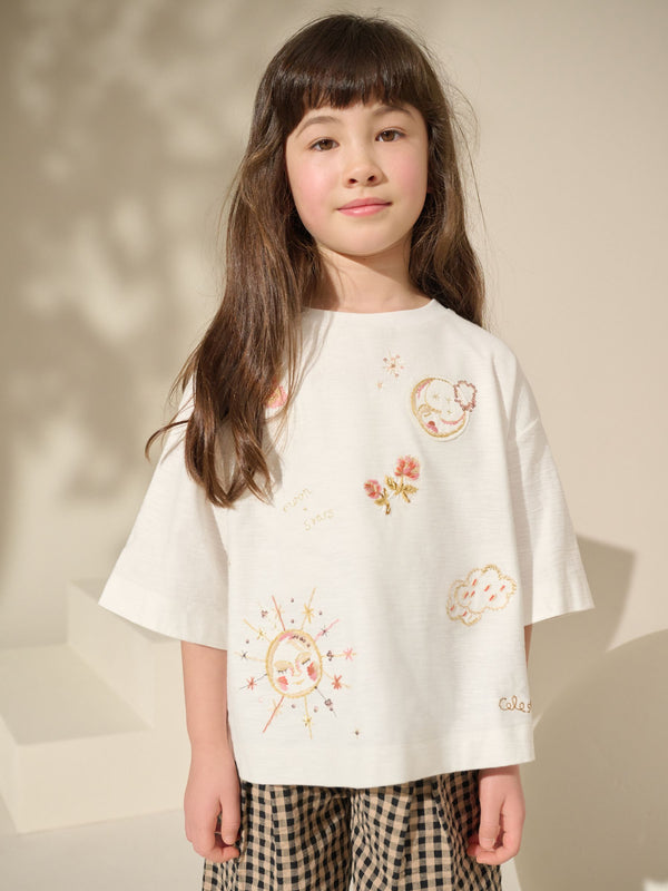 Cream 100% Cotton Pretty Embroidered Graphic T-Shirt (3-16yrs)