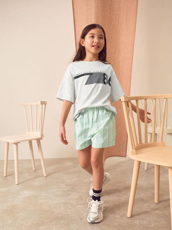 Grey Sports Oversized 100% Cotton Graphic T-Shirt & Woven Shorts (3-16yrs)