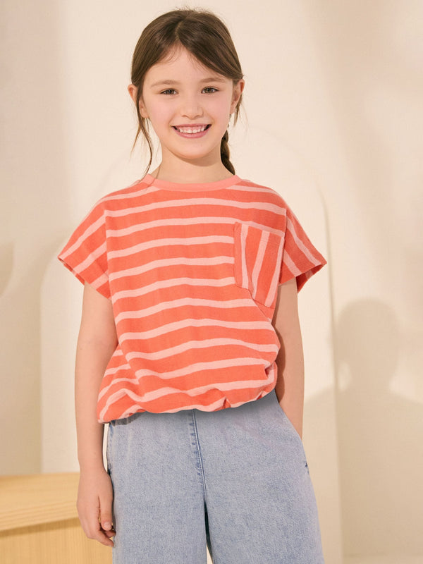 Orange Textured Stripe Boxy 100% Cotton T-Shirt (3-16yrs)
