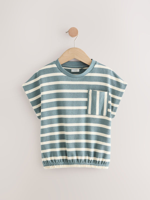 Blue Textured Stripe Boxy 100% Cotton T-Shirt (3-16yrs)