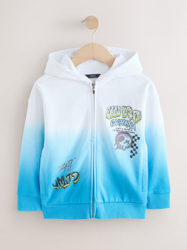 Blue/White Zip Through Graphic Hoodie (3-16yrs)