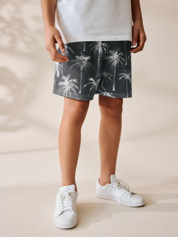 Palm Black/White Mesh Sport Shorts (3-16yrs)
