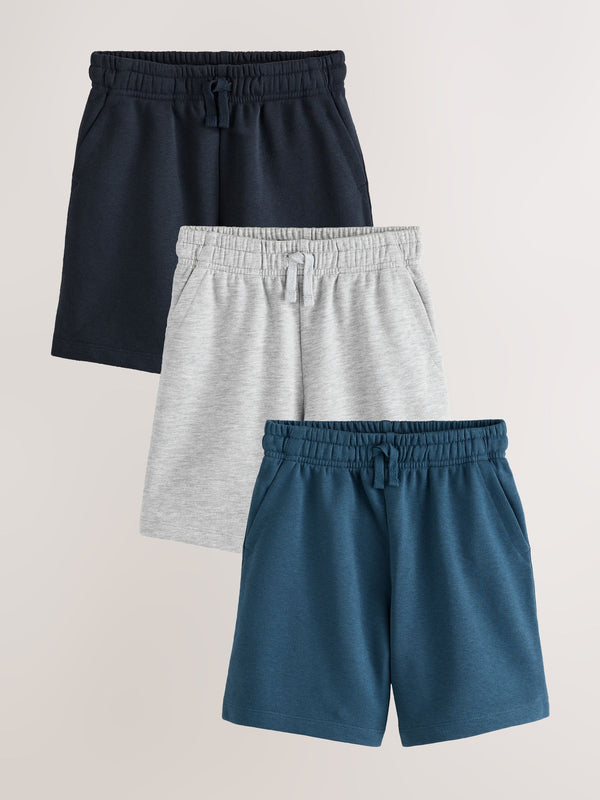 Navy/Blue/Grey Sporty Fit Basic Shorts 3 Pack (3-16yrs)