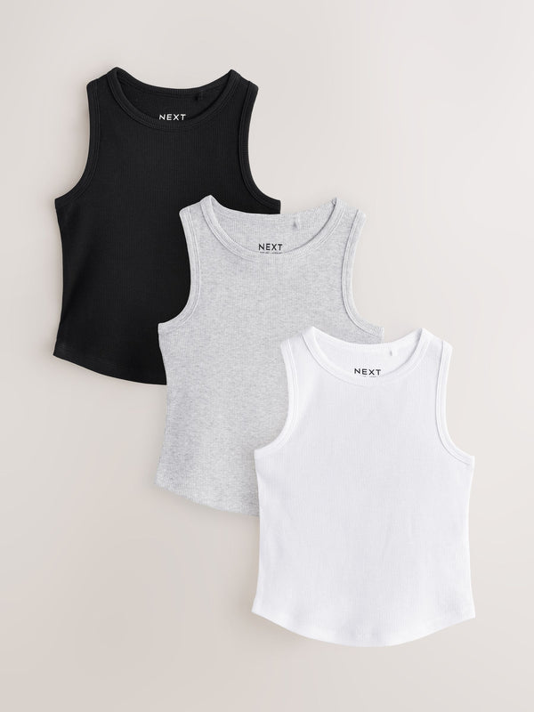 Black/White/Grey Rib Vest 3 Pack (3-16yrs)