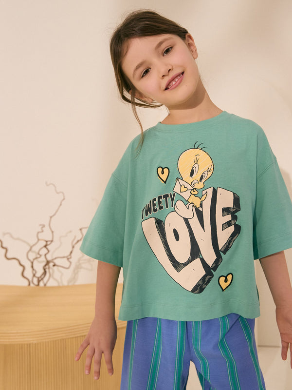 Green Looney Tunes Tweety License 100% Cotton T-Shirt (3-16yrs)