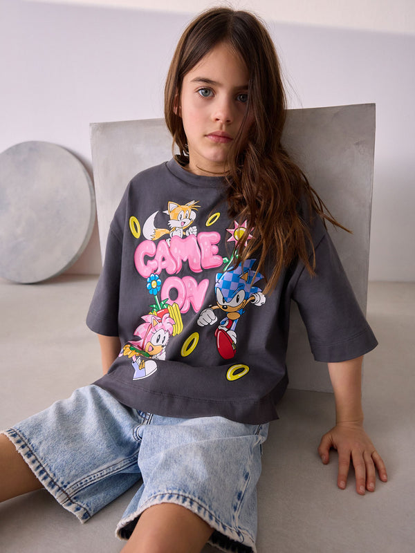 Grey Sonic & Amy 100% Cotton License T-Shirt (3-16yrs)