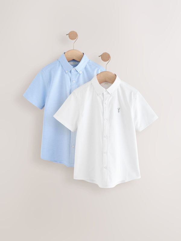 White/Blue Short Sleeve Cotton Rich Oxford Shirts 2 Pack (3-16yrs)