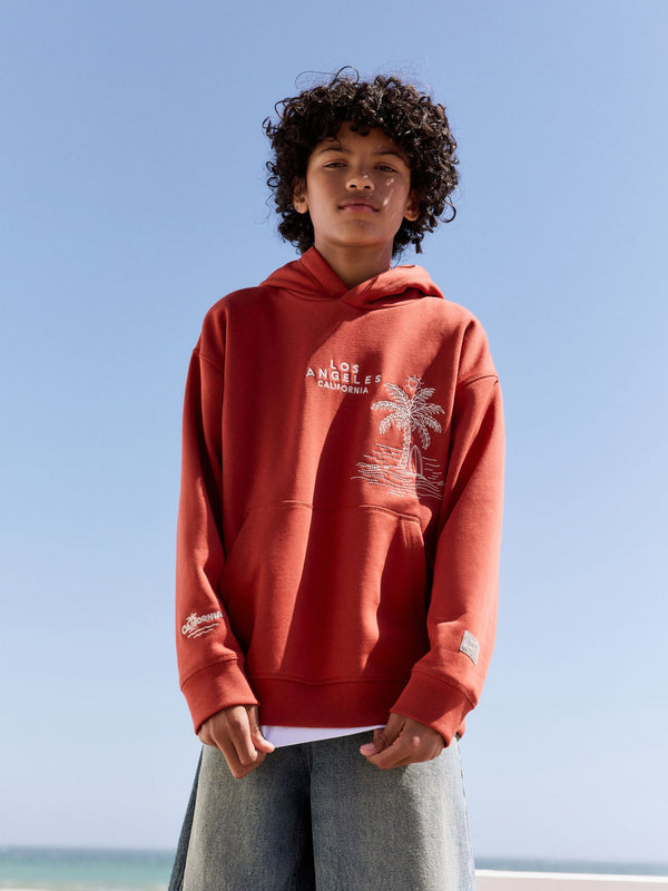 Rust Brown Palm Tree Older Boys Graphic Cross-Over Hoodie (3-16yrs)