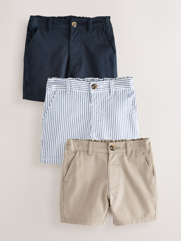 Navy/Stone/Ticking Stripe Chinos Shorts 3 Pack (3mths-7yrs)