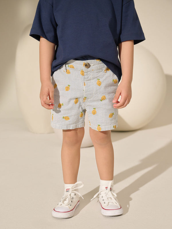 Ticking Stripe with Lemon All Over Printed Chinos Shorts (3mths-7yrs)