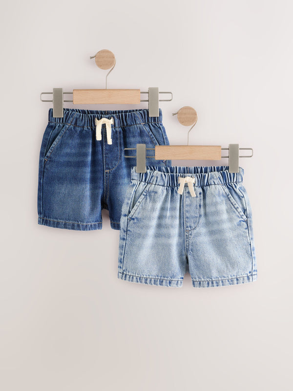 Light/Mid Blue Denim Pull On 100% Cotton Shorts 2 Pack (3mths-7yrs)