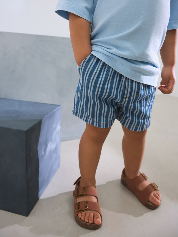Mid Blue Stripe Denim Pull On Shorts (3mths-7yrs)