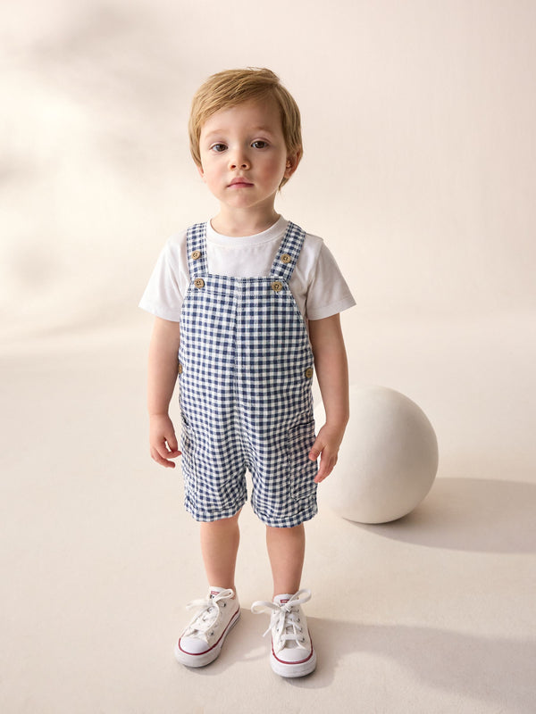 Navy/White Gingham Linen Blend Dungarees (3mths-7yrs)