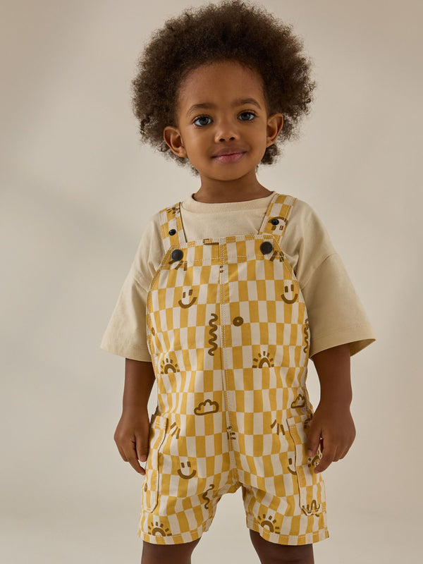 Yellow Checkerboard 100% Cotton Dungarees (3mths-7yrs)