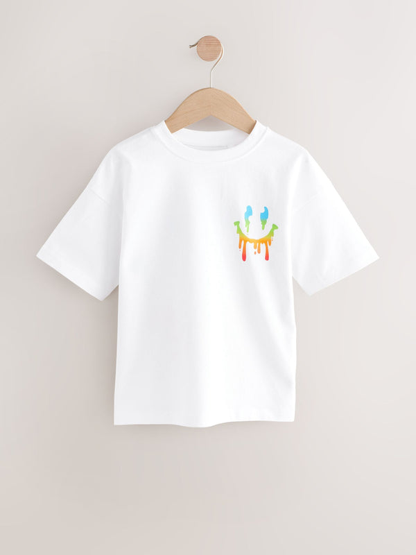 White Rainbow Drippy Relaxed Fit Short Sleeve Graphic Print T-Shirt (3-16yrs)