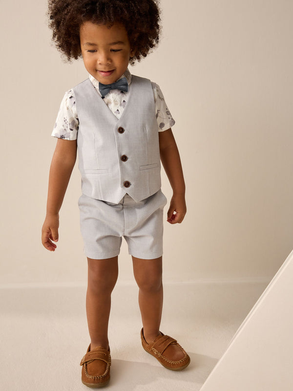Grey Puppytooth Waistcoat/Shirt/Shorts & Bow Tie Set (3mths-9yrs)