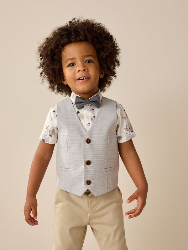 Grey Puppytooth Waistcoat, Shirt and Bowtie Set (3mths-9yrs)