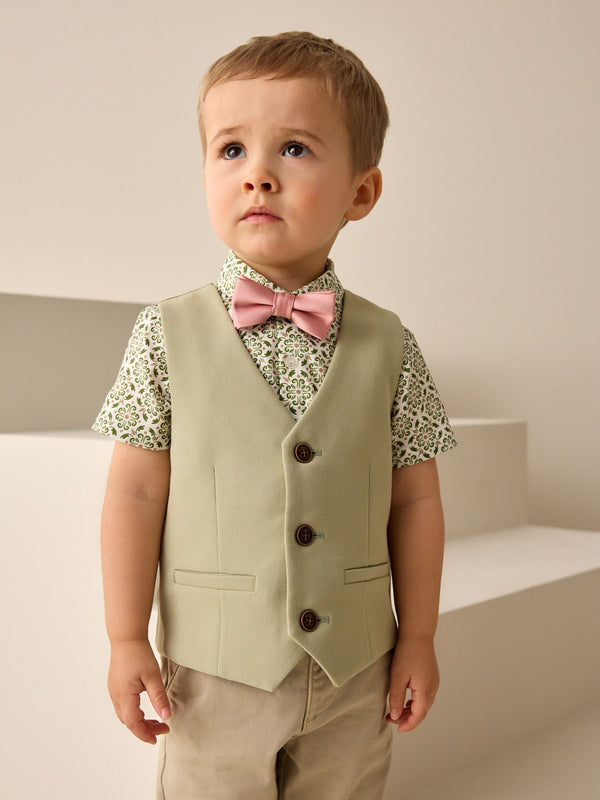 Sage Green Waistcoat, Shirt & Bow Tie Set (3mths-9yrs)