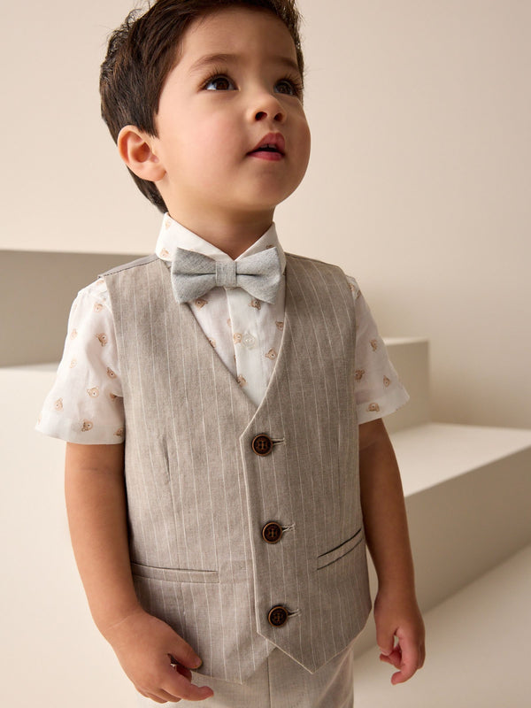 Neutral Bear Print Waistcoat, Shirt & Bow Tie Set (3mths-9yrs)