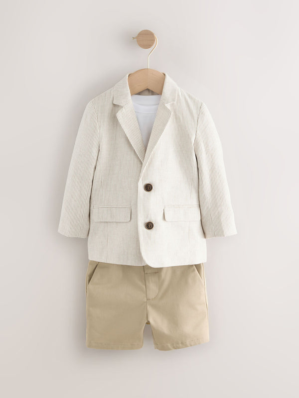 Neutral Ticking Stripe Blazer, T-Shirt & Shorts Set (3mths-9yrs)