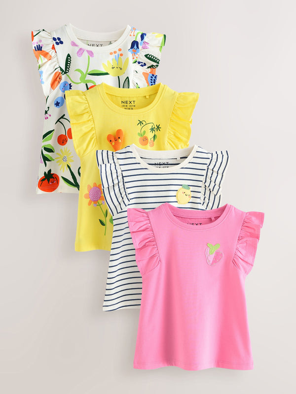 Red Flower Vest Tops 4 Pack (3mths-7yrs)