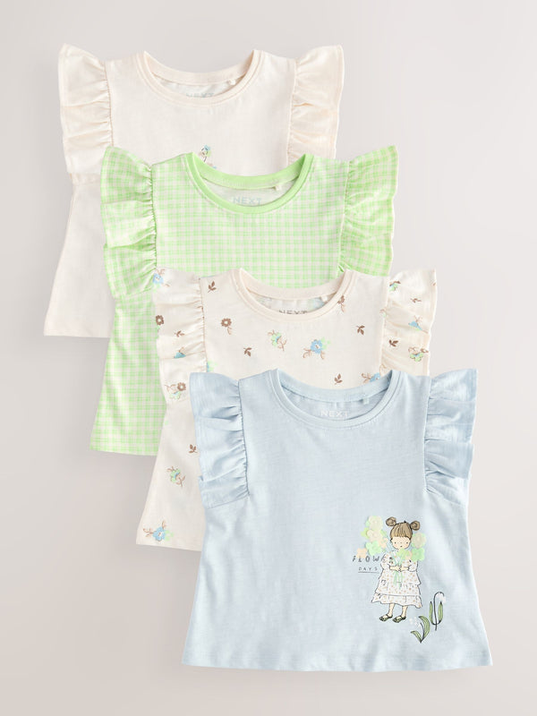 Blue Girl 100% Cotton Vest Tops 4 Pack (3mths-7yrs)